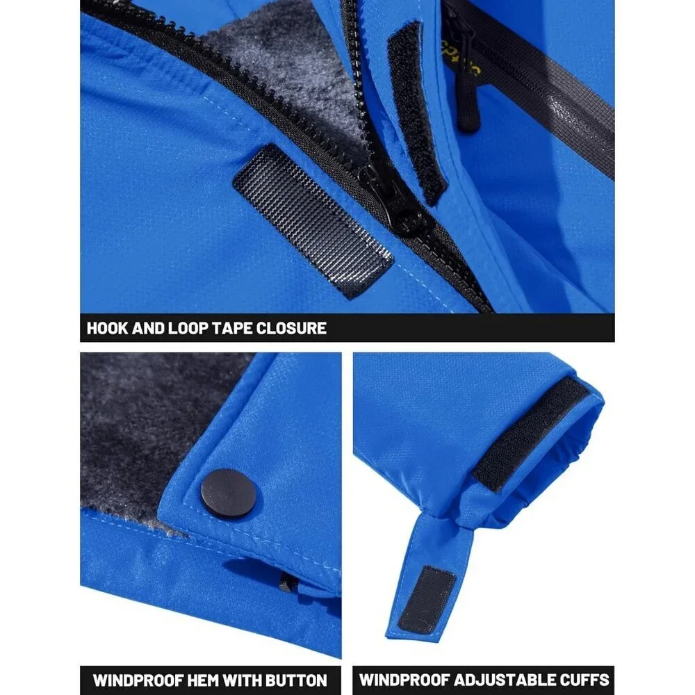 Men's #215 Blue Winter Ski Jacket Water Resistant Fleece Hooded Parka